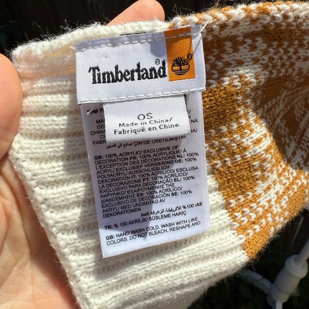 Timberland Cream and Caramel Knit Plaid Scarf One Size